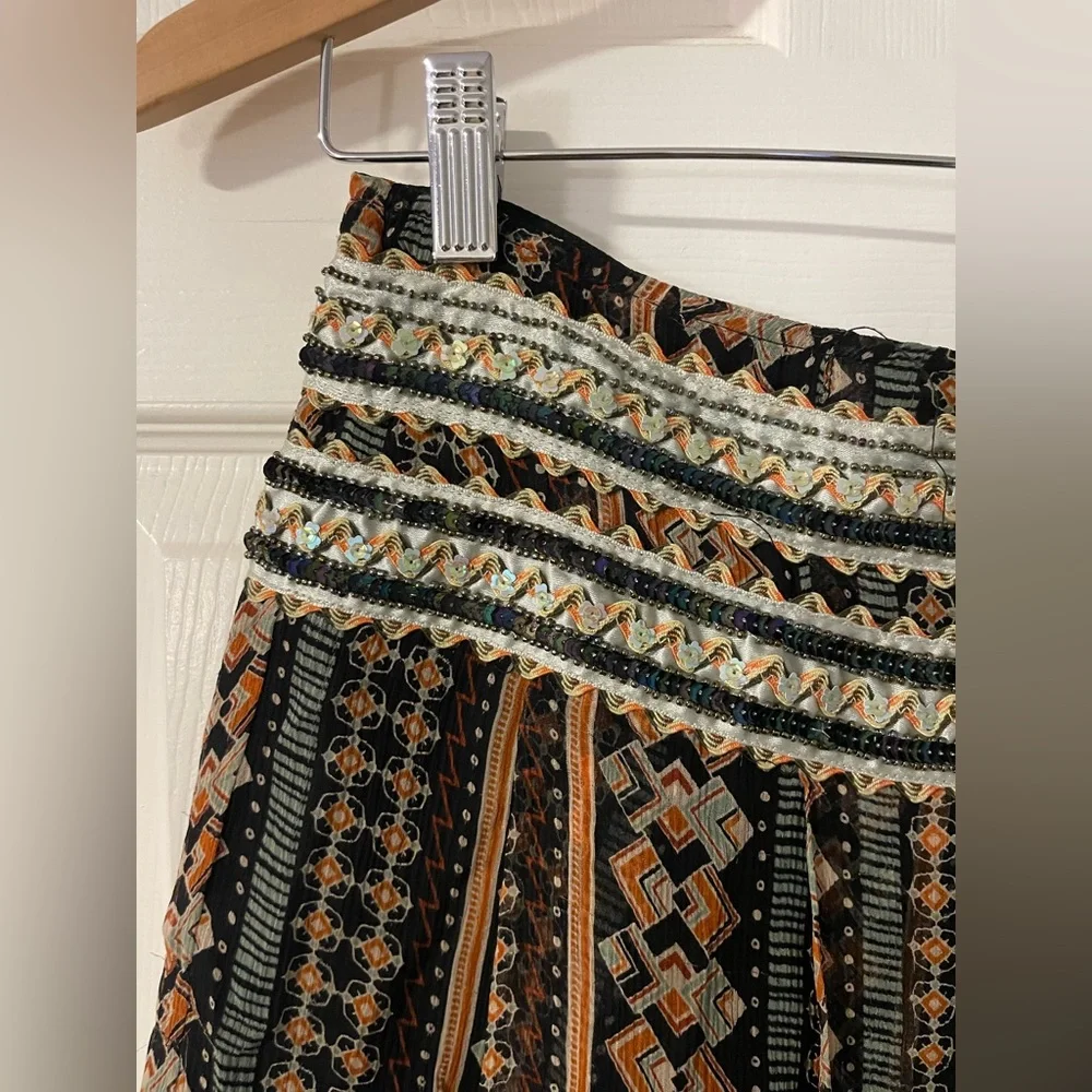 Free People Boho Sequin Wide Waist A-Line Skirt